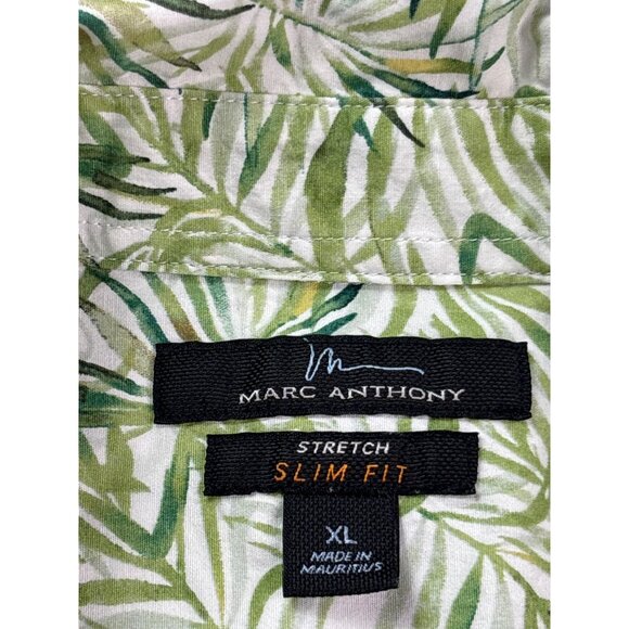 Marc Anthony Mens Slim Fit Green Palm Leaf Print Shirt XL Stretch Green White - Picture 3 of 5